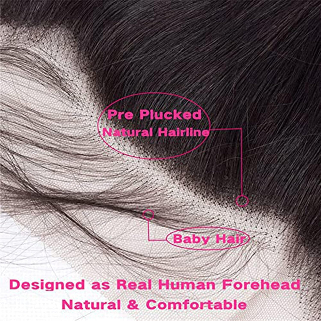 DUAUJUIU Remy Haare Echthaar 13x4 Lace Closure Frontal Natural Black Pre Plucked with Natural Hairli