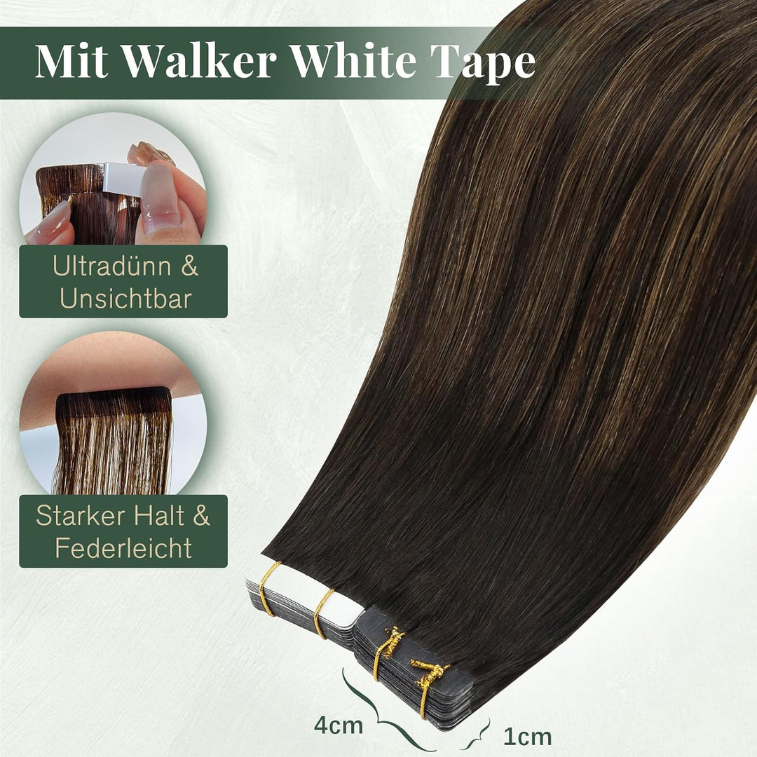 Ugeat Echthaar Extensions Tape Braun Balayage Echthaar Tape in Extensions Dunkelbraun Balayage Remy