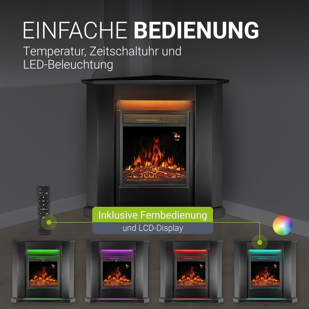 Juskys Elektrokamin 1000 / 2000 W mit Heizung, Kaminfeuer, Flammeneffekt, Fernbedienung, LED Beleuch