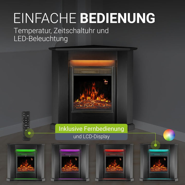 Juskys Elektrokamin 1000 / 2000 W mit Heizung, Kaminfeuer, Flammeneffekt, Fernbedienung, LED Beleuch