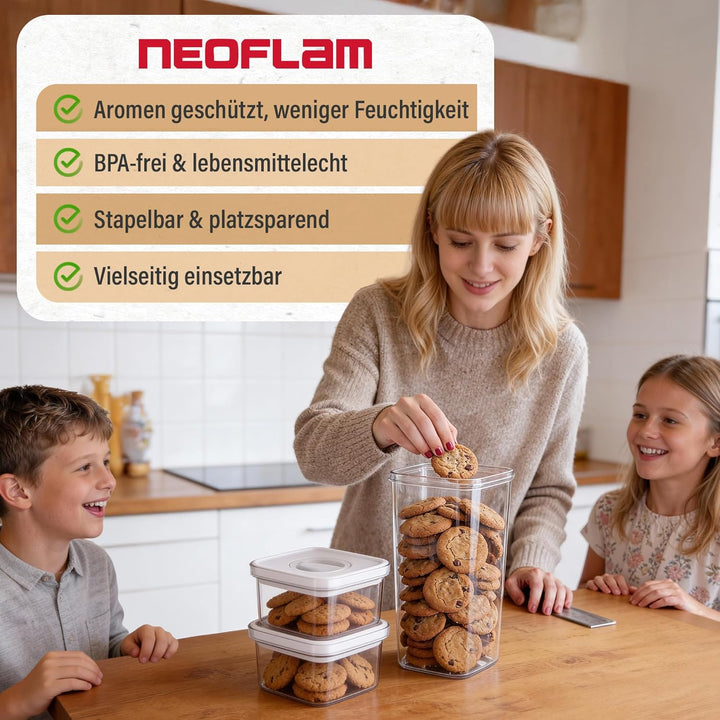 Neoflam® Vorratsdosen mit Deckel luftdicht &amp; Einhanddrehverschluss, 4er Set Vorratsbehälter BPA-frei