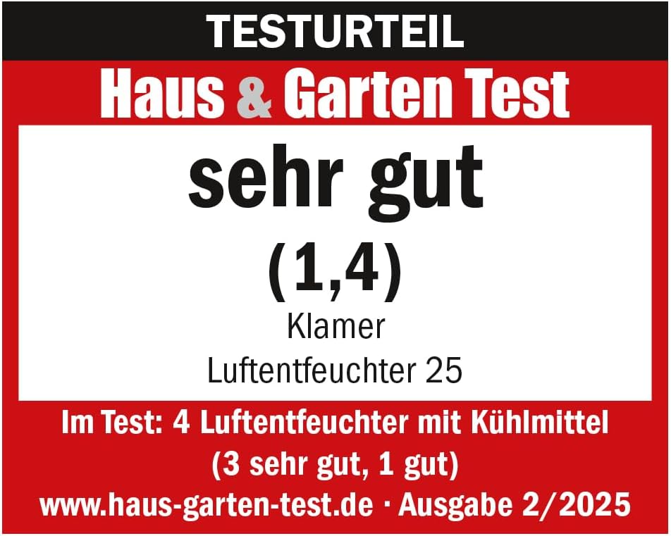 KLAMER Luftentfeuchter elektrisch 25L, 195m³ Luftumwälzung pro Stunde, 420W starker Raumentfeuchter,