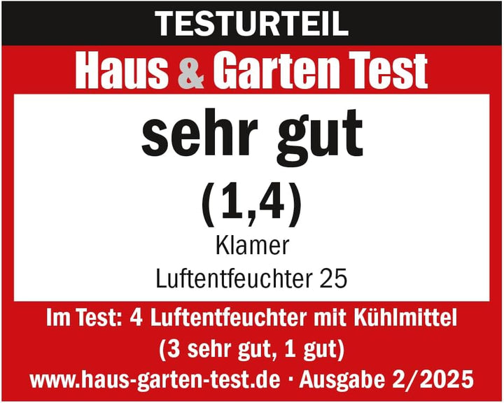 KLAMER Luftentfeuchter elektrisch 25L, 195m³ Luftumwälzung pro Stunde, 420W starker Raumentfeuchter,