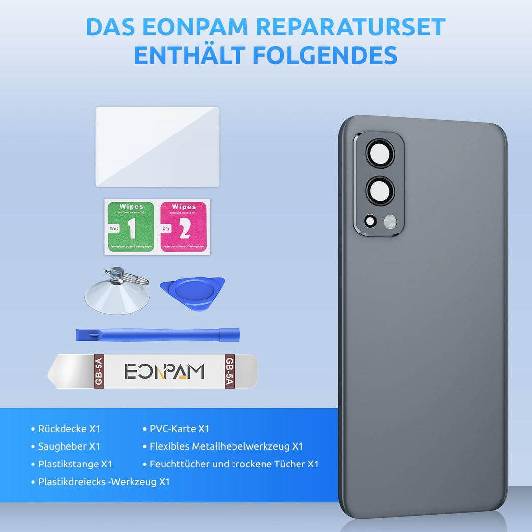 Eonpam Akkudeckel für OnePlus Nord 2 5G Rückseite Glas Backcover Ersatz Reparatur Set mit Kameraobje