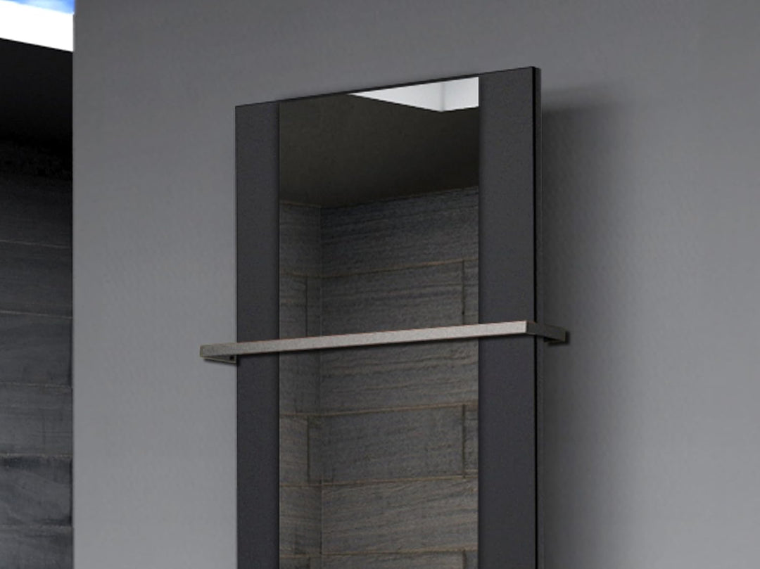 BADHEIZKÖRPER mit Spiegel Design Singapur 2 120x47cm 799 Watt schwarz (+1 Halter 15mm) SZAGATO Handt