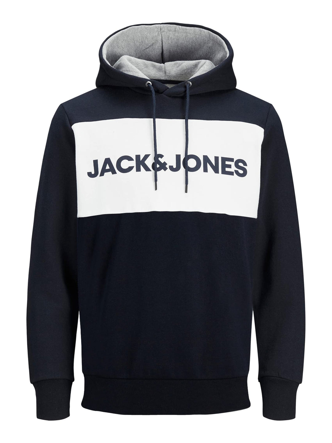 JACK & JONES Herren Warmer Print Hoodie Logo Sweater Pullover Basic Kapuzen Sweatshirt JJELOGO S Bla