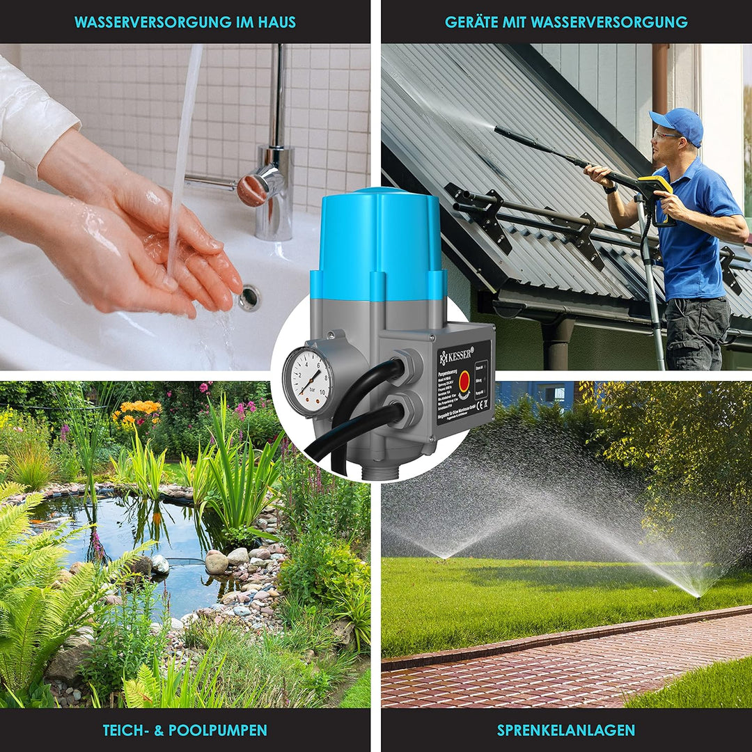 KESSER® Pumpensteuerung mit Baranzeige | mit Kabel | 10 bar Druckwächter Elektronische Pumpensteueru