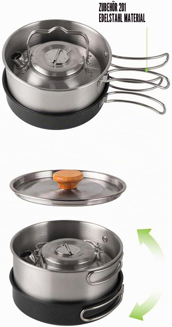 Outdoor Kochgeschirr Set, Camping Kochgeschirr Set aus Edelstahl, Faltbare Kochtopf Hängetopf Wasser