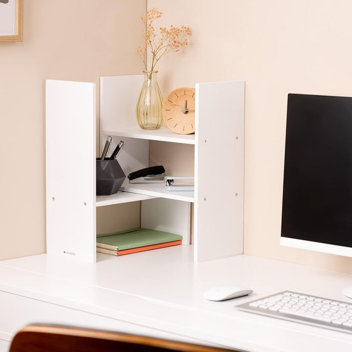 Navaris Bambus Schreibtisch Organizer 64x15,5x40 - Tisch Regal Ordnungssystem verstellbar - Eckregal