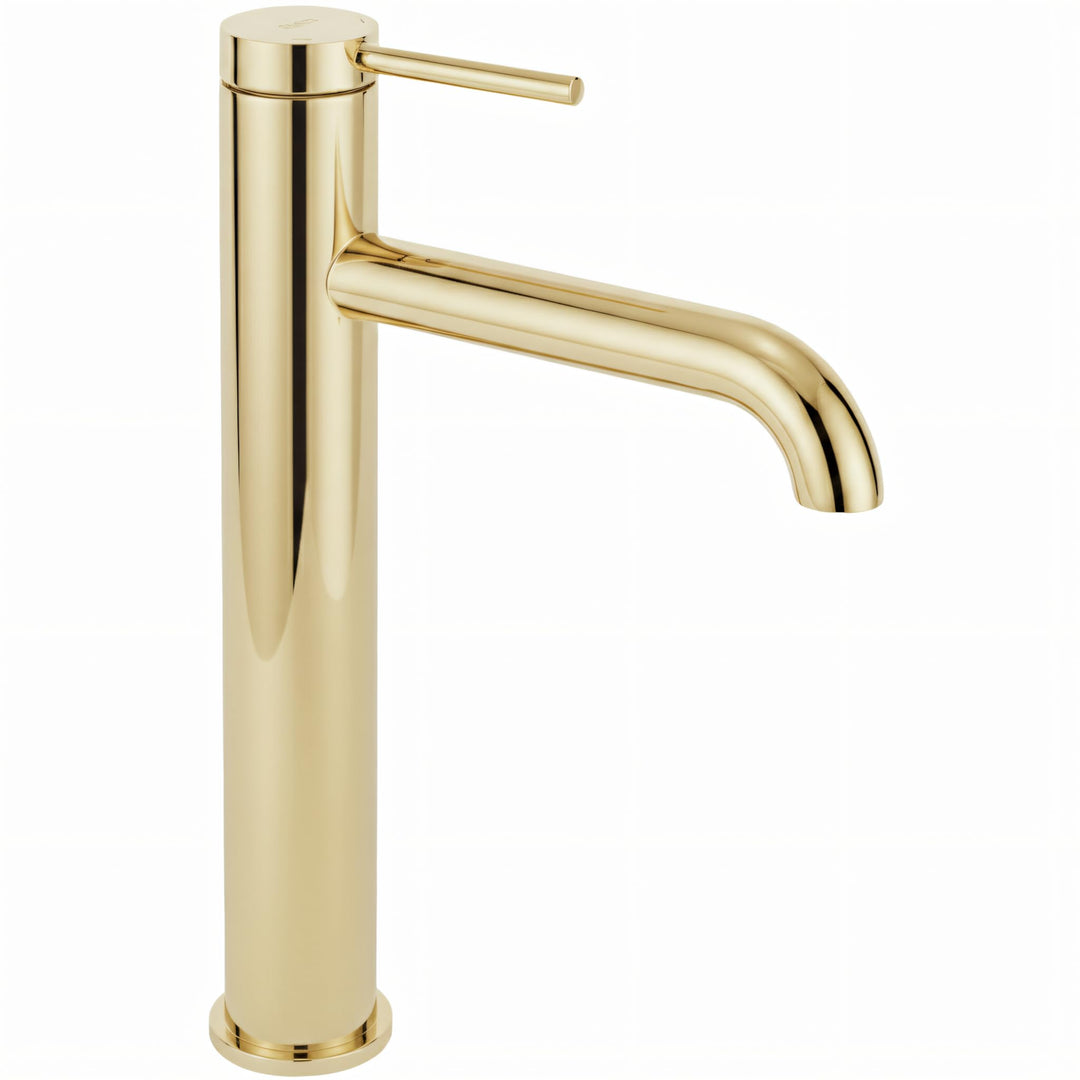 Rea Waschbecken-Wasserhahn, goldfarben, hoher Messing-Badezimmer-Mischbatterie, Einhebelmischer, hei