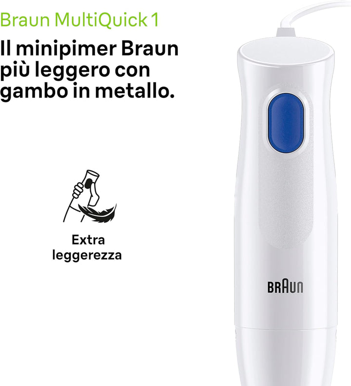 Braun MultiQuick 1 MQ10.201MWH Minipimer mit 5 Jahren Service, leichter Stabmixer, EasyTwist-Technol