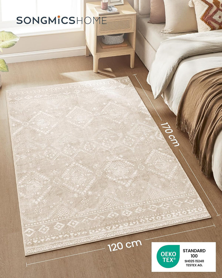 SONGMICS Wohnzimmerteppich Waschbar rutschfest, Boho, 120 x 170 cm