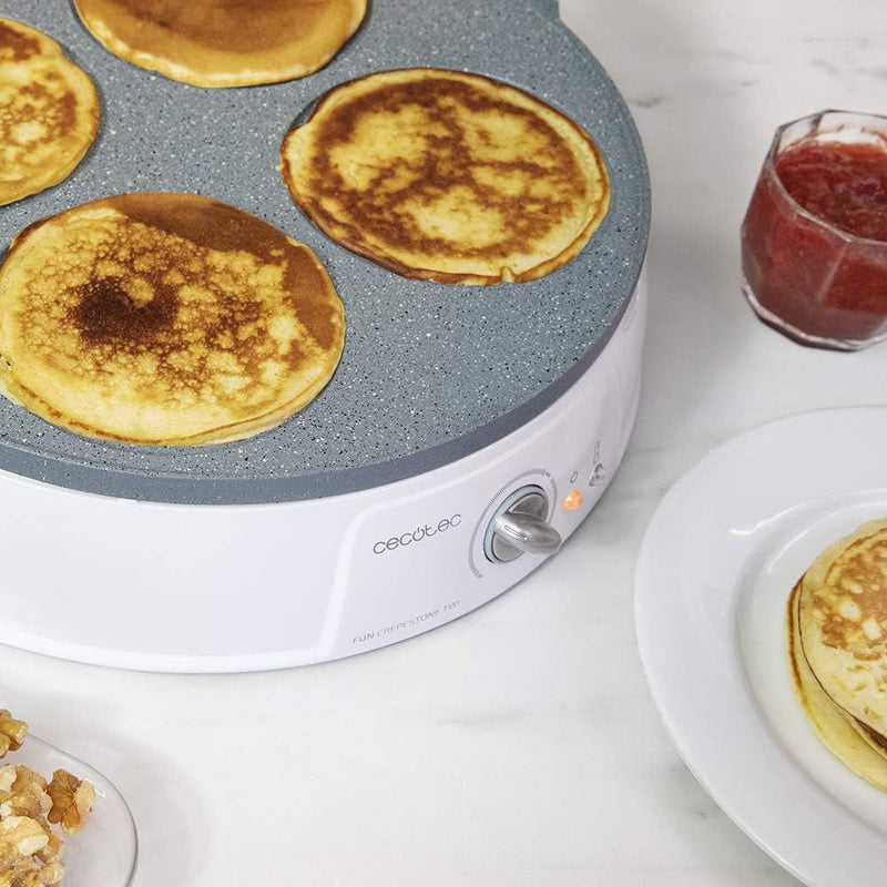 Cecotec Crepe Fun CrepeStone Twin, 1200 w Power und Antihaftbeschichtungsstein aus ökologischem Stei