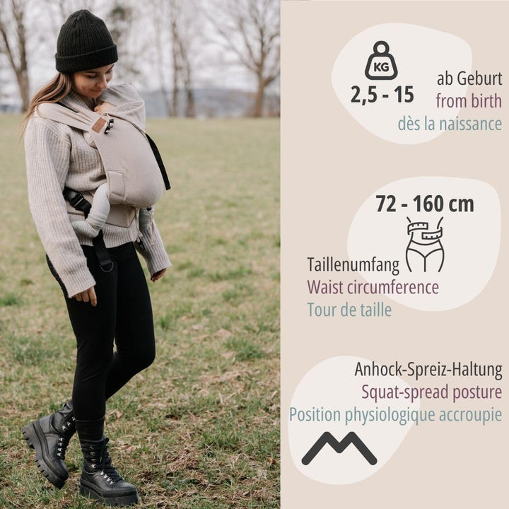 Hoppediz Babytrage Primeo, für Neugeborene ab Geburt, Bauchtrage, Rückentrage, 100% Bio-Baumwolle, A