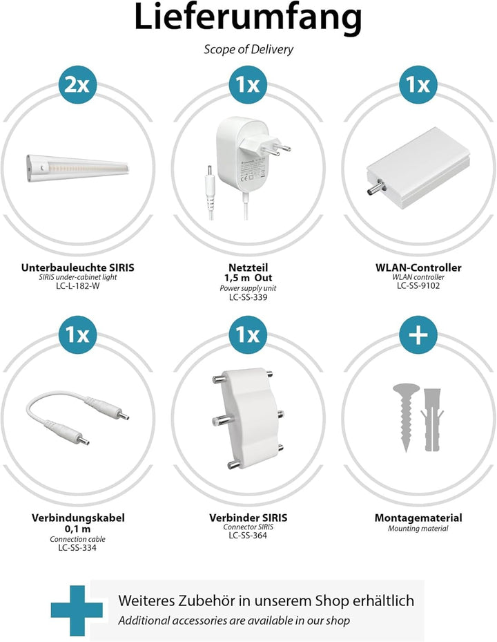 ledscom.de Smarte LED Unterbau-Leuchte SIRIS weiss matt mit WLAN-Controller, flach, Smart-Home, Alex
