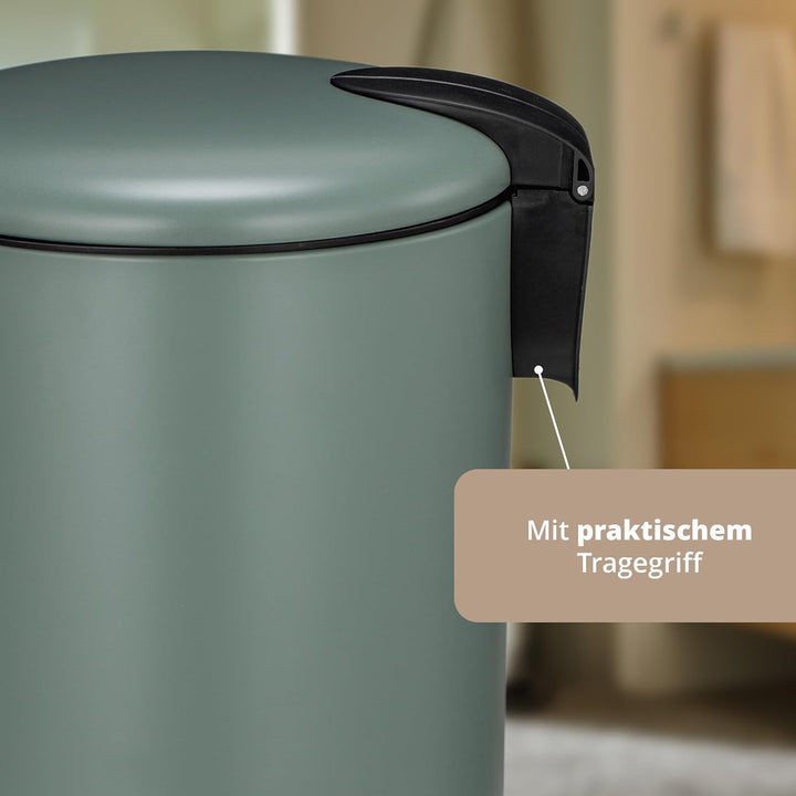KHG Mülleimer 20 L Grün mit Softclose-Deckel & Tretfunktion - Pulverbeschichteter Metall-Abfalleimer