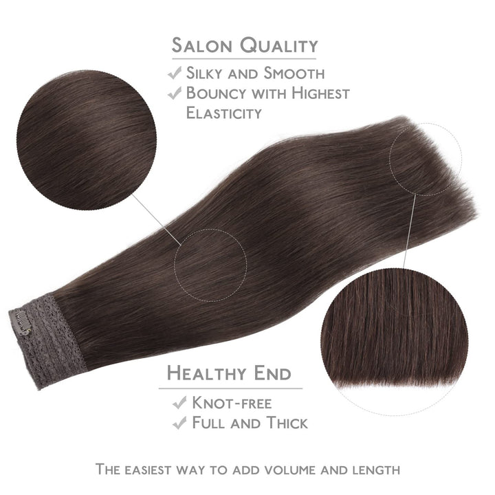 WENNALIFE Secret Hair Extensions Echthaar, 40cm 16 Inch 95g Helles Dunkel Braun Remy Haarverlängerun