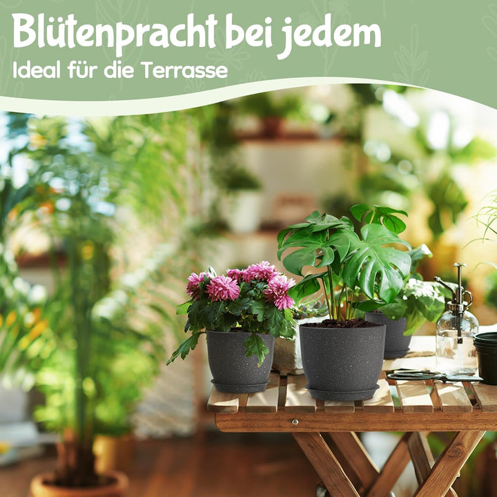 3er-Set 25/23/20 cm Blumentopfe mit Untersetzern und Abflusslöchern, Kunststoff-Pflanzentöpfe für In
