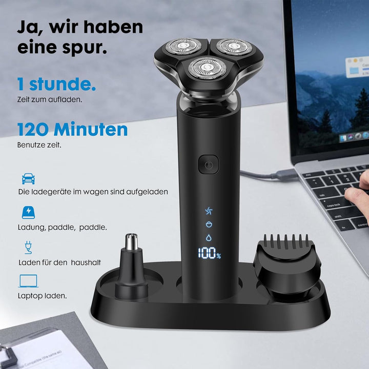 Rasierer Herren Elektrisch, 2025 verbesserter männlicher Bartschneider, wasserdichter Nass- / Trocke