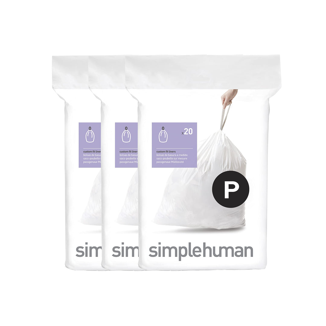 simplehuman CW0263 Code P passgenaue Müllbeutel, 50-60 Liters, 3 x Packung mit 20 (60 Stück), weisse