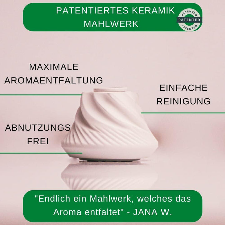 Profi Salz und Pfeffermühle Set - patentiertes Keramikmahlwerk - inkl. Untersetzer &amp; Reinigungspinse