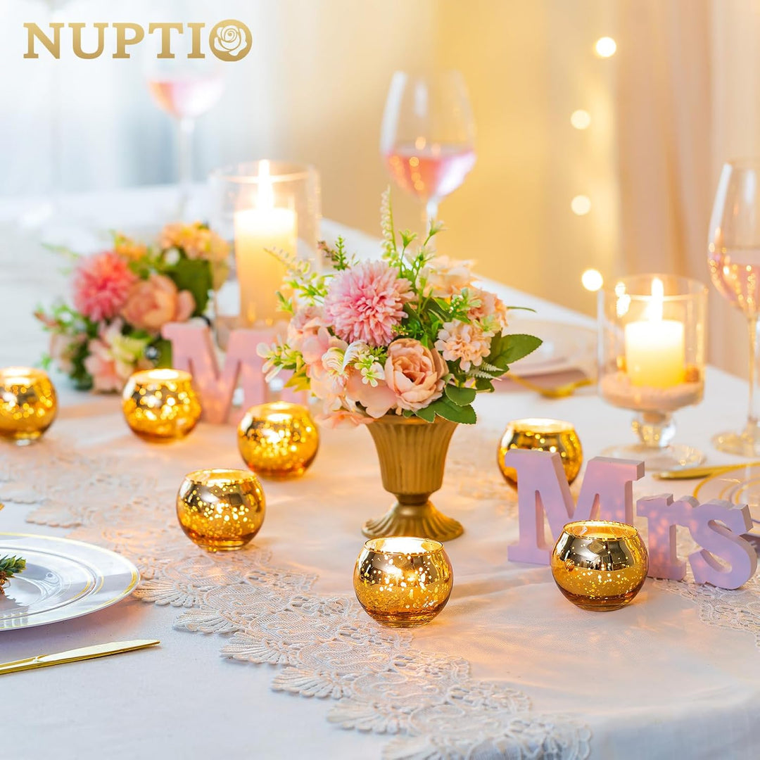 Nuptio 12 Stück Runde Quecksilber Votive Kerzenhalter, Aus Quecksilberglas mit Einem Gesprenkelten G