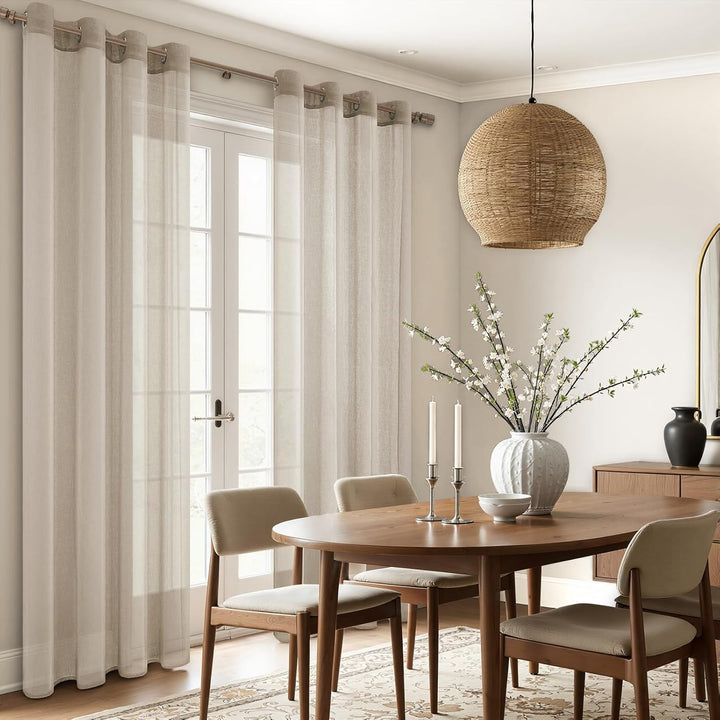 MRTREES Stores Gardine Beige Wohnzimmer Gardinen modern Schlaufenschal 2er Set 122×140cm (H×B) Vorhä