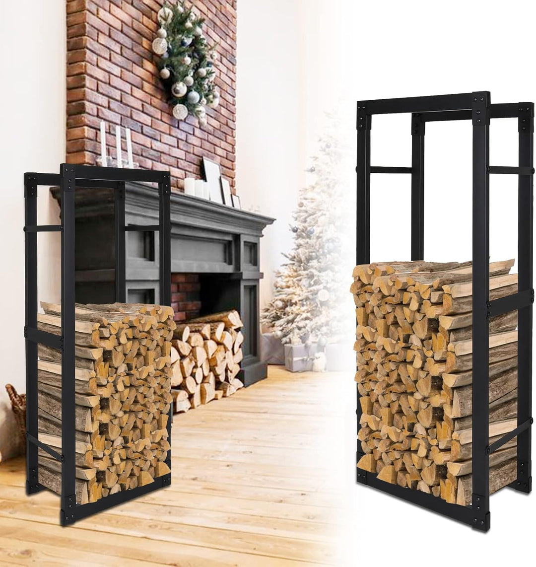 Joparri Kaminholzregal, Brennholzregal Aus Schwarzem Metall, Holzscheite Stapelhilfe für Innen, Feue