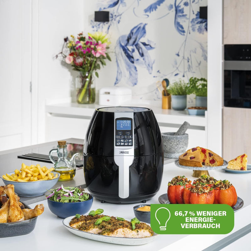 Princess Heissluftfritteuse mit 3,2 Liter, Digitalem Display, 8 Programme, 1500 Watt, Ohne Öl, Air F