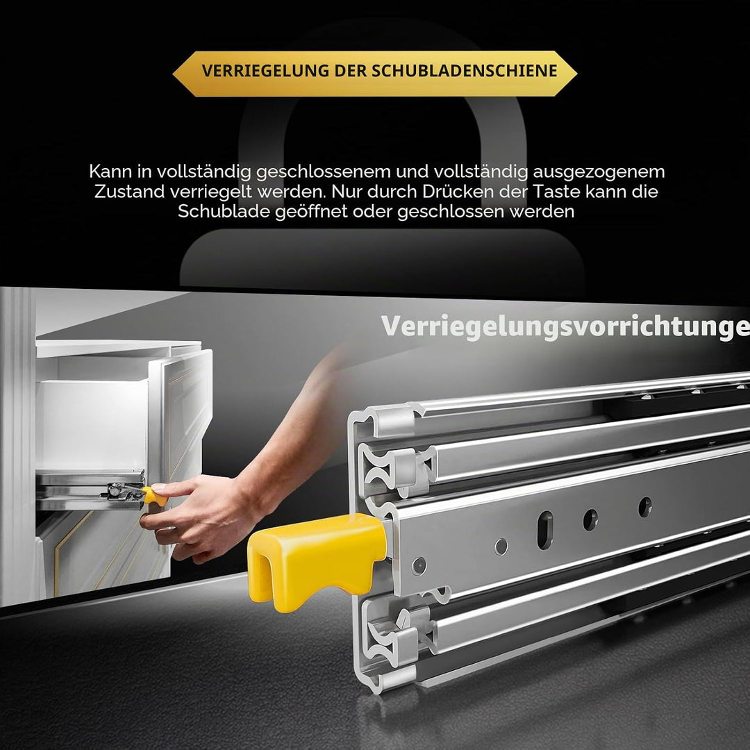 AOLISHENG Schubladenschiene Vollauszug 350 mm, Schwerlastauszug 76 mm Breite mit Verriegelung 220 kg