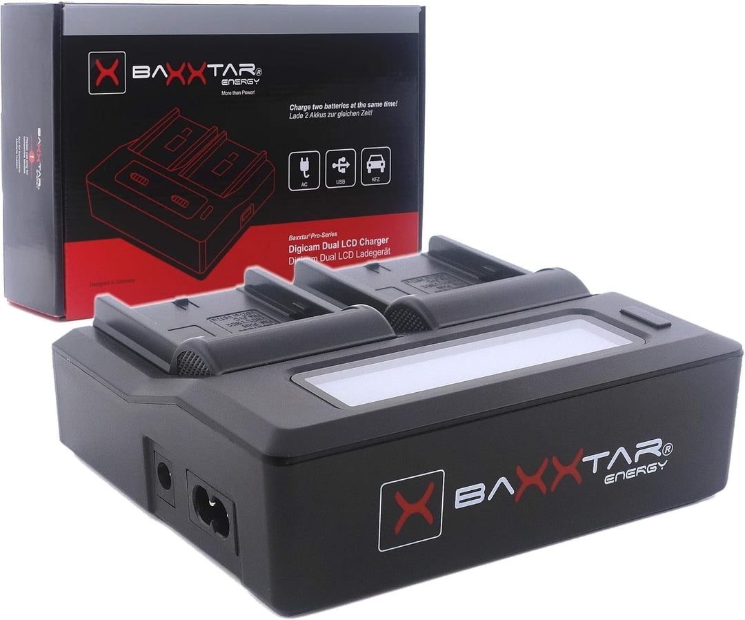Baxxtar PRO - LCD Dual Ladegerät - kompatibel mit Allen Akkus Sony NP-F NP-F550 NP-F570 NP-F750 NP-F