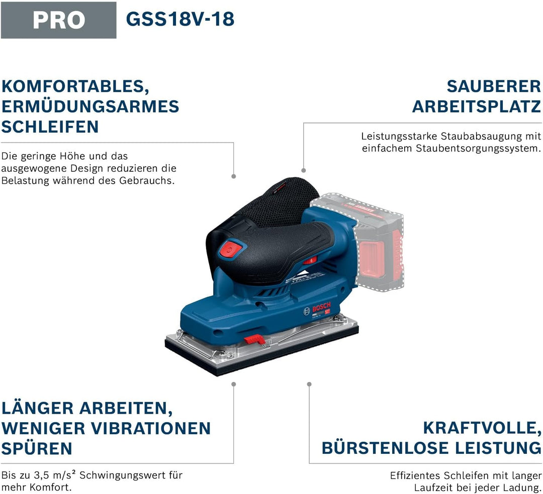 Bosch PRO 18V System Akku-Exzenterschleifer GSS18V-18 (inkl. Staubbeutel, Schleifblatt) Ohne Akku/La
