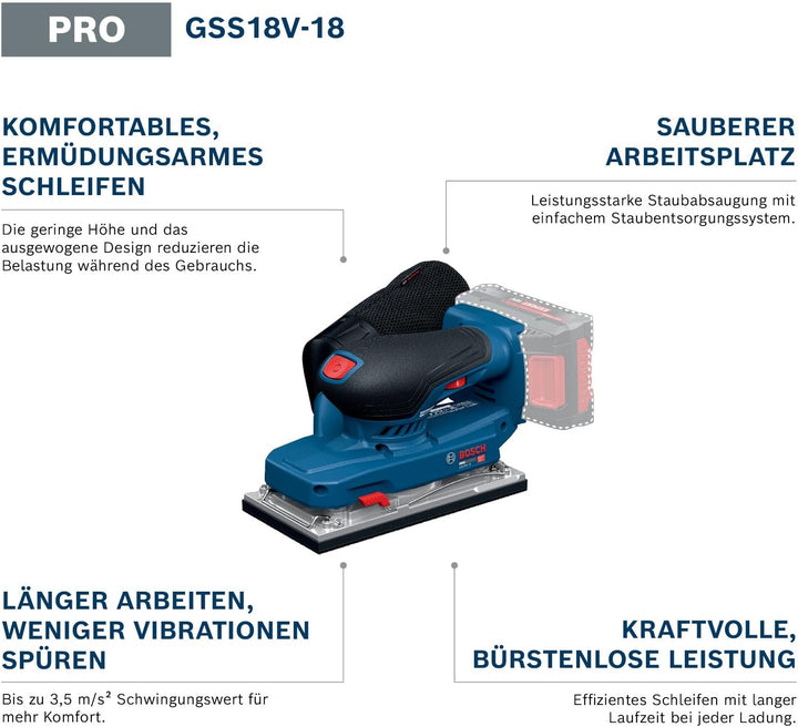 Bosch PRO 18V System Akku-Exzenterschleifer GSS18V-18 (inkl. Staubbeutel, Schleifblatt) Ohne Akku/La