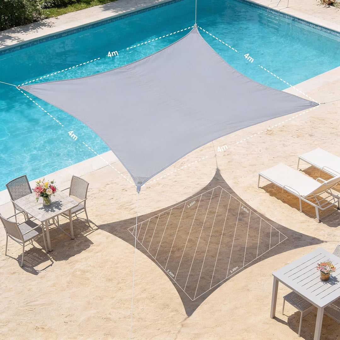 HAIKUS Sonnensegel Wasserdicht Rechteckig 4x4m Sonnenschutz Wasserabweisend Premium PES Polyester mi
