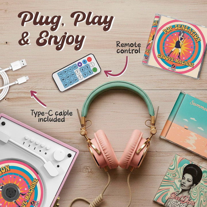 KLIM Retro CD Player – Tragbarer CD-Player mit Lautsprecher, Bluetooth-Empfänger, AUX, USB, Akku, Re