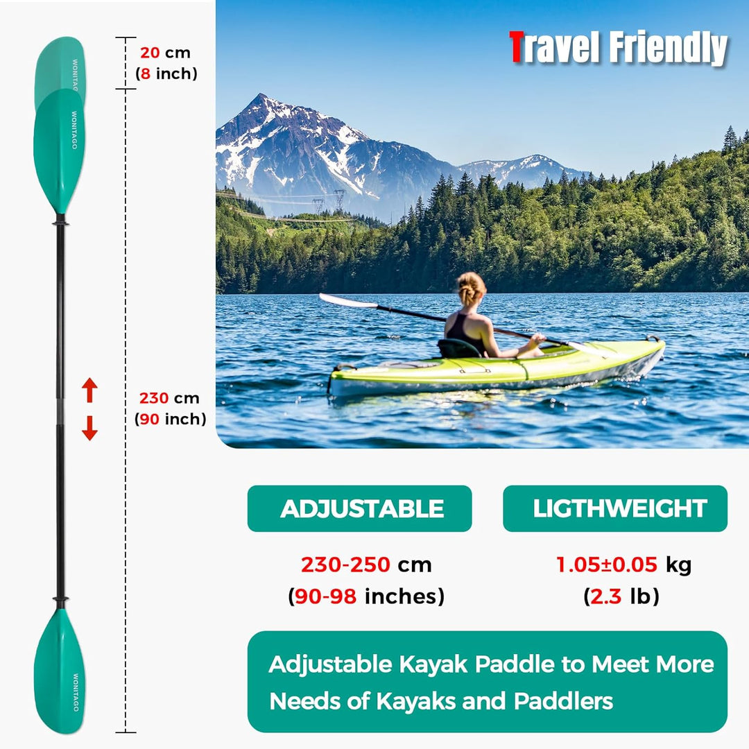 XUXIAKE Kajak Paddels Doppelpaddel mit Glasfaser Schaft und Nylon Klinge, Einstellbar 230-250 cm Dop