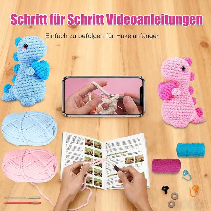 Jinfanshurich Häkelset für Anfänger, Komplettes Crochet Set mit Videoanleitung, Einfaches DIY Häkelt