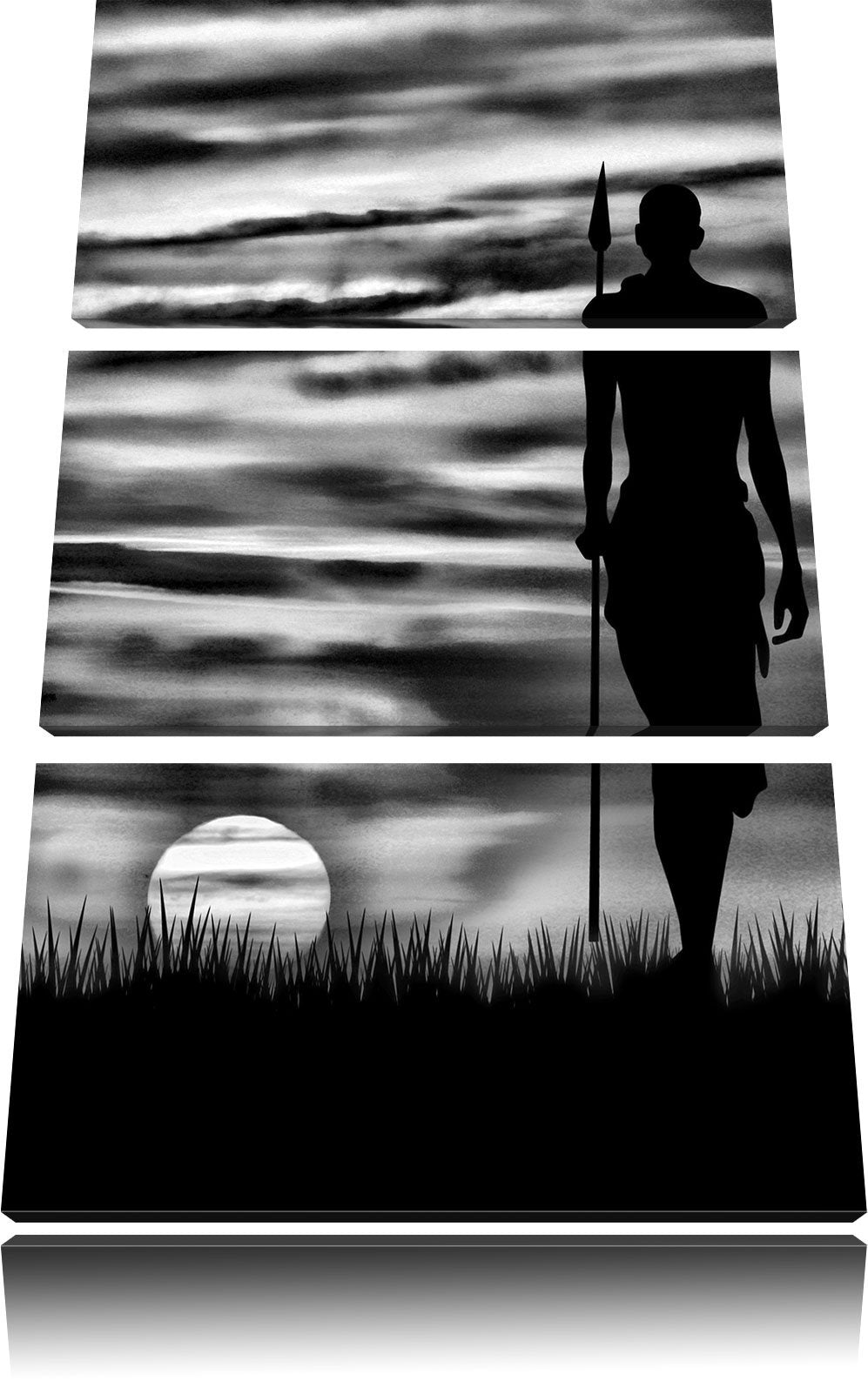 Pixxprint Monocrome, Roter Sonnenuntergang in Afrika 3-Teiler Leinwandbild 120x80 Bild auf Leinwand