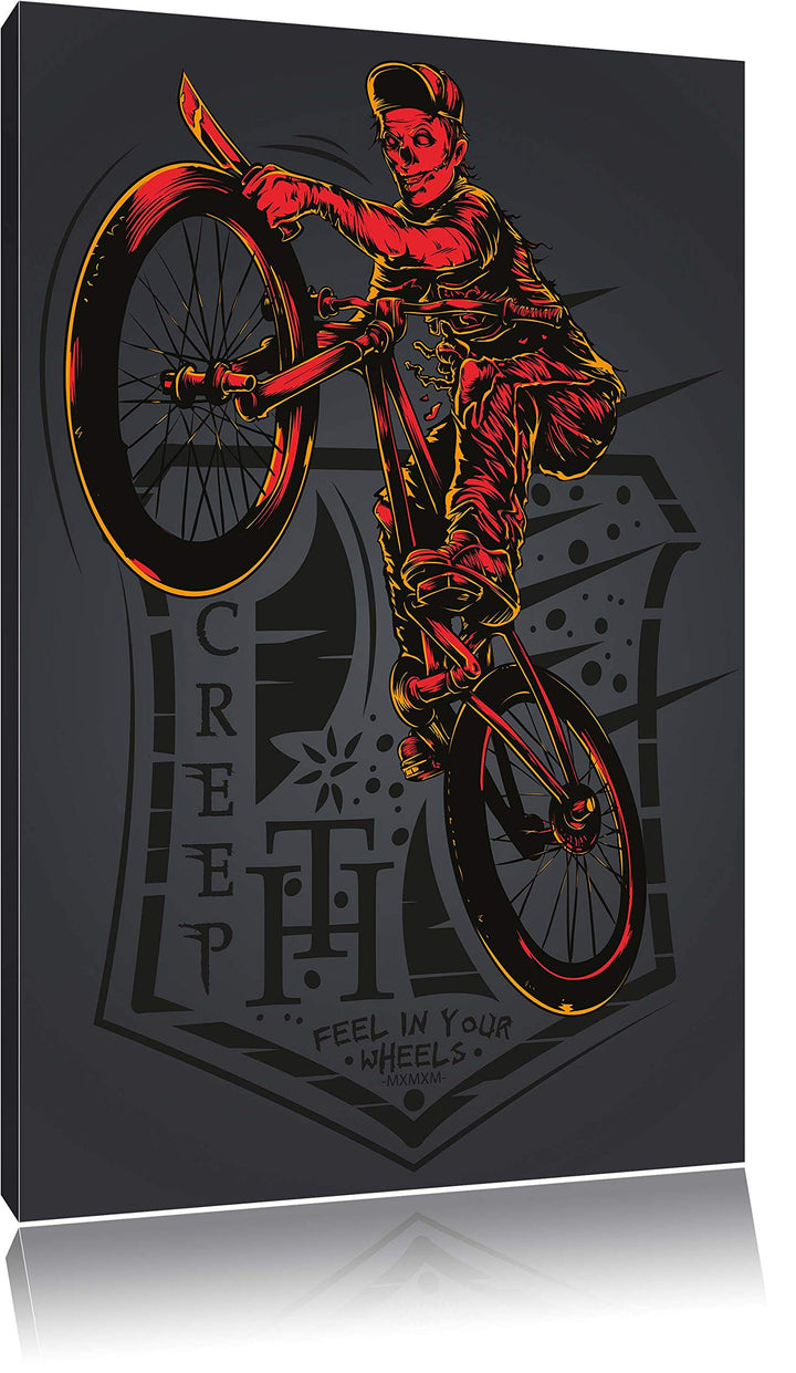 Creepy Biker black Leinwandbild Bild auf Leinwand, XXL riesige Bilder fertig gerahmt mit Keilrahmen,