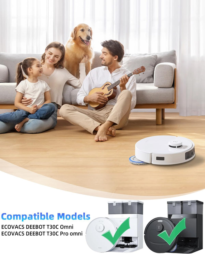 Zubehörset für ECOVACS DEEBOT T30C Omni / T30C Omni Gen2 Saugroboter, 1 Hauptbürste, 4 Filter, 6 Wis