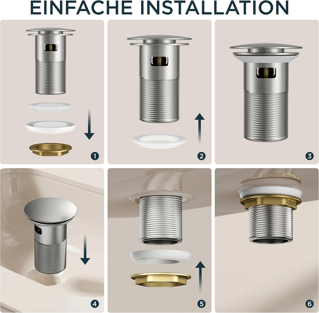 FORIOUS® Wasserhahn Bad mit Ablaufgarnitur, Edelstahl Waschbeckenarmatur mit Auslaufhöhe 85MM, Einhe