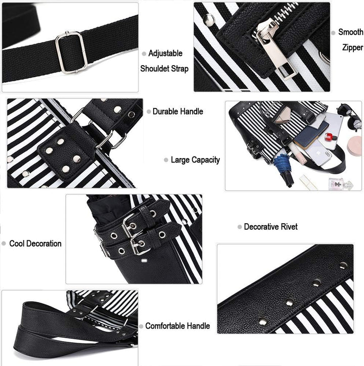 KEEPOP Damenmode Niet Handtasche Geldbörse Canvas Punk Tote mit Schultergurt Umhängetasche Grosse Ka