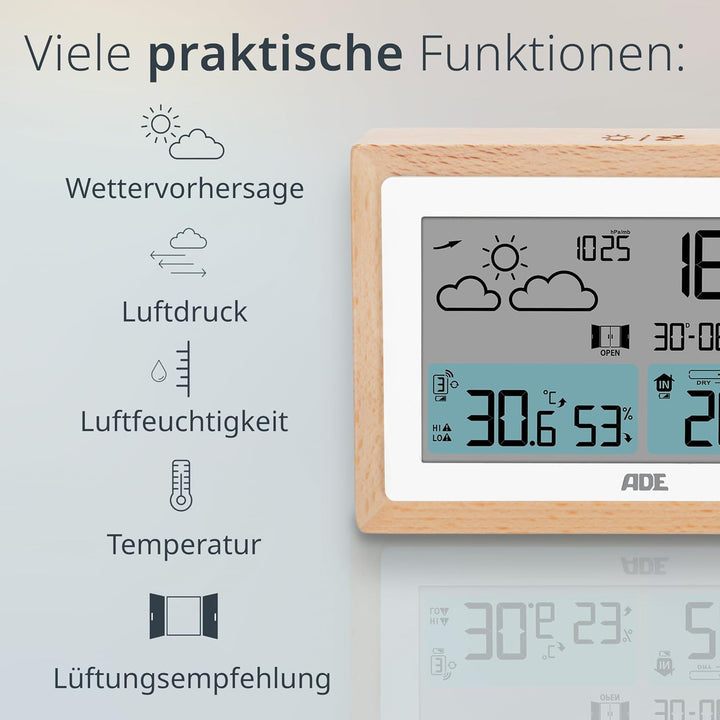 ADE Digitale Wetterstation Funk mit Aussensensor | Innen- und Aussentemperatur | Hygrometer, Baromet