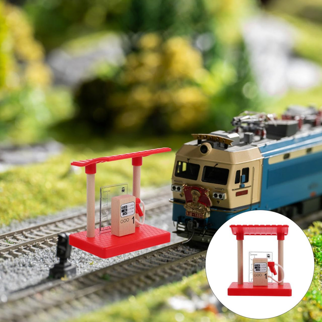 HEMOTON Holzeisenbahn Zubehör Bahnhof Mit Mini Tankstelle 11X9.9X6.9Cm Kompatibel Für Kinder Ab 3 Ja