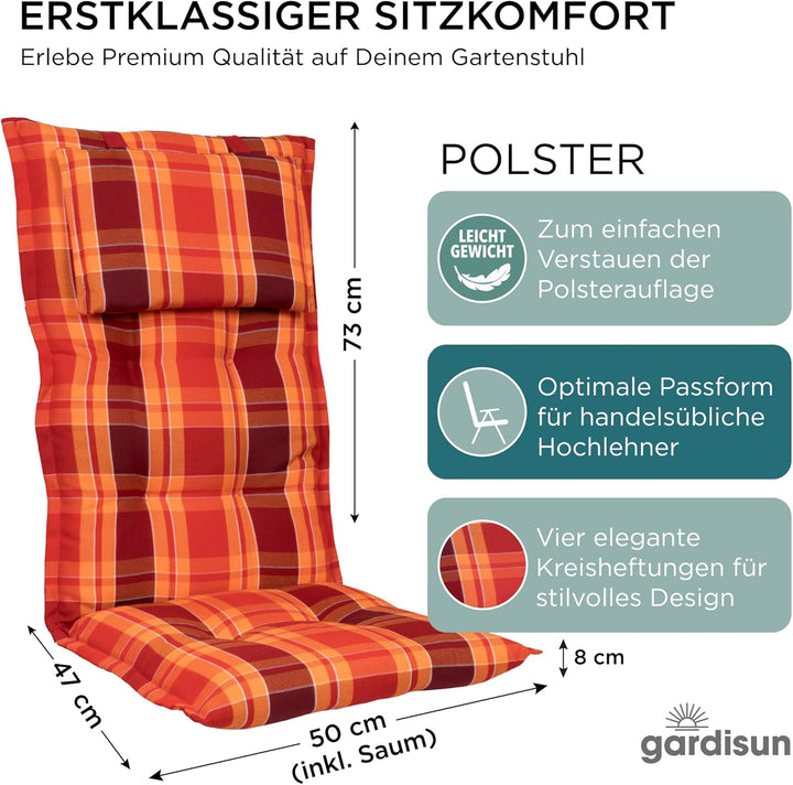 Gartenstuhlauflagen Hochlehner mit Kopfteil I Extra Dicke Sitzauflagen I Made in EU I Polsterauflage