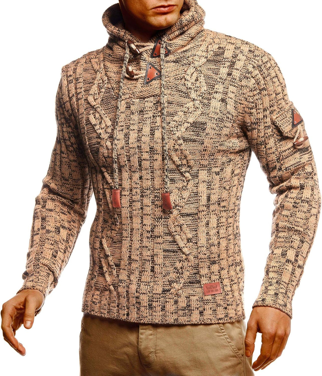 Leif Nelson Herren Strickpullover mit Kapuze/Hochwertiger Winterpullover im Regular Fit Schnitt, ide