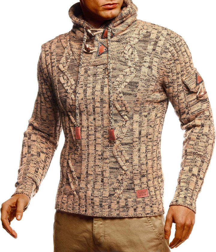 Leif Nelson Herren Strickpullover mit Kapuze/Hochwertiger Winterpullover im Regular Fit Schnitt, ide