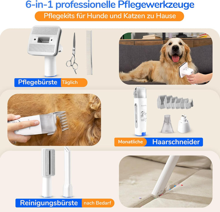 FUKUMARU Hundeschermaschine mit Staubsauger, 12000 Pa Saugt 99.99% der Tierhaare, Leise Schermaschin