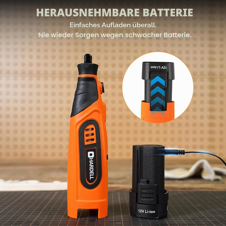 HARDELL 12V Akku Multifunktionswerkzeug Set mit 43 Zubehörteilen, 6-Gang Drehzahlregelung (10.000–25