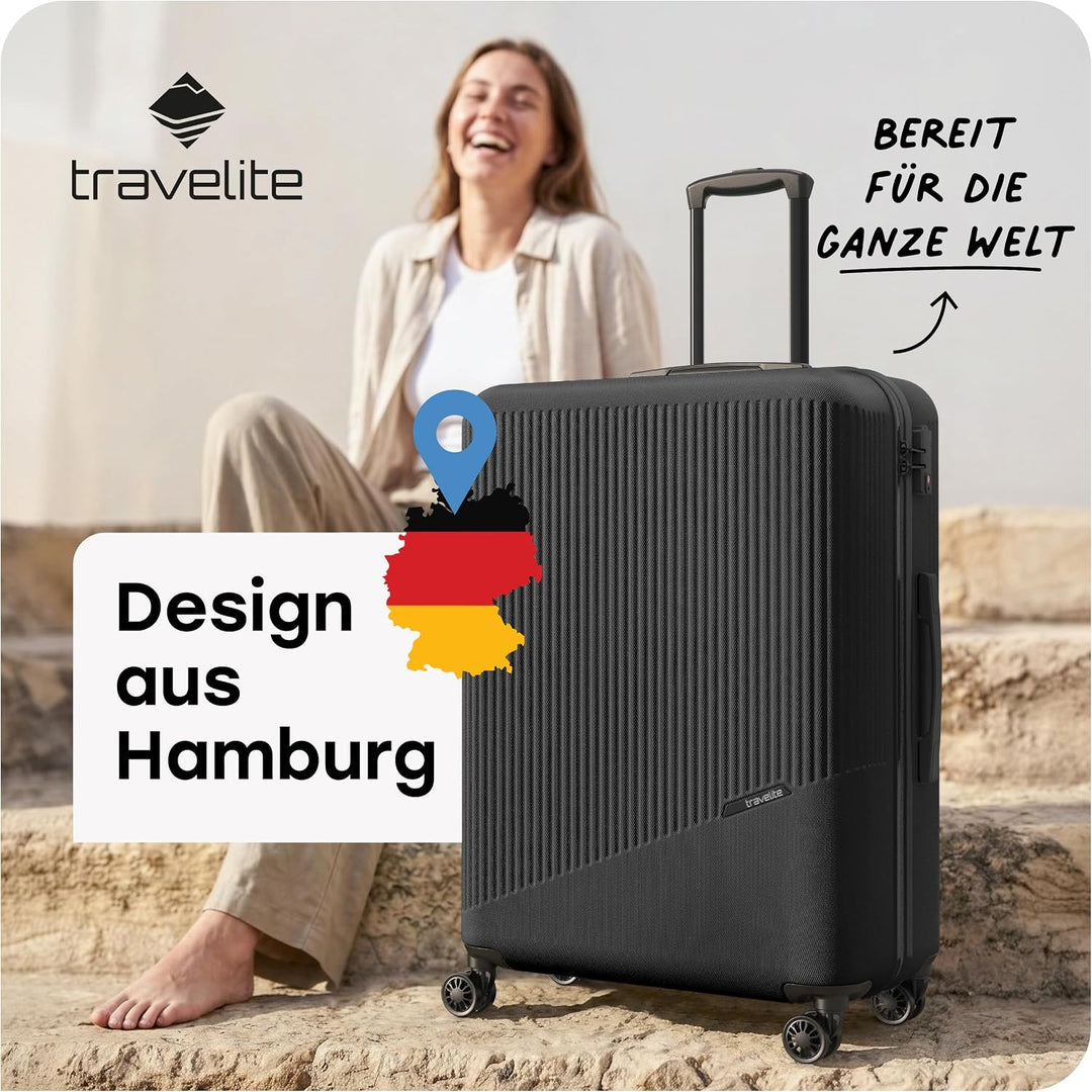 travelite 4-Rad Hartschalenkoffer gross 96 Liter, Gepäck Serie BALI: ABS Hartschalen Trolley mit TSA